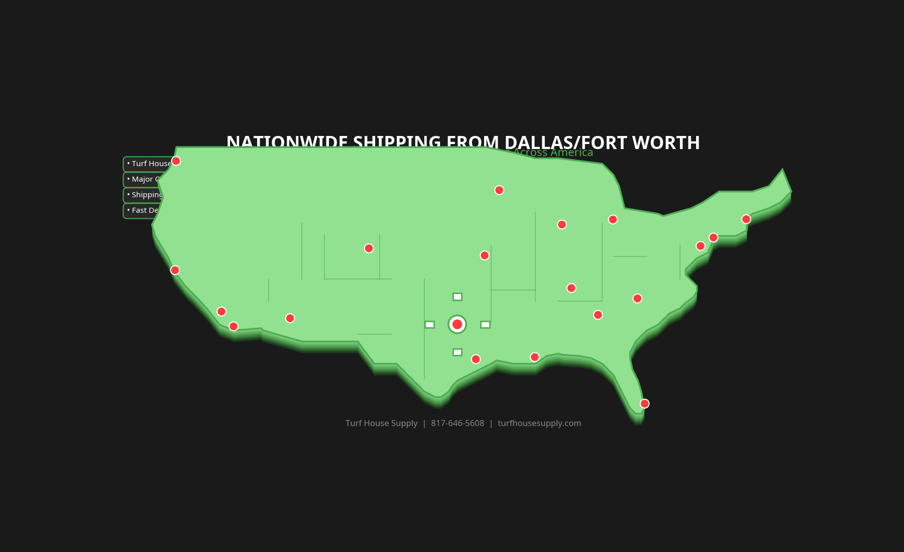 Nationwide shipping routes from Dallas/Fort Worth to major US cities